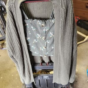 Floral Button-Up Blouse with Knit Cardigan